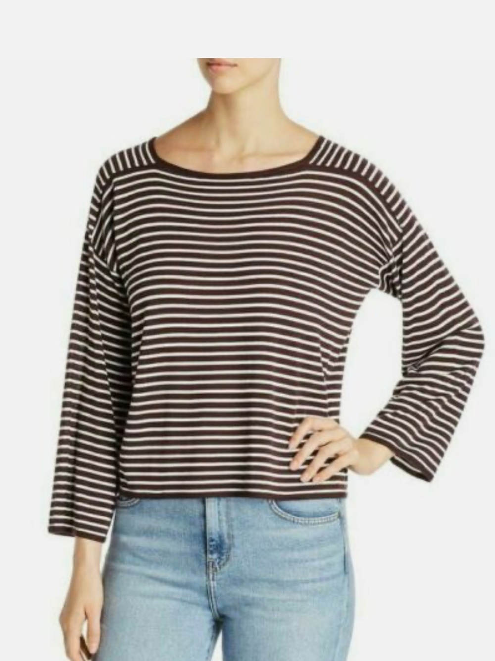 Eileen Fisher Seamless Sleek Tencel Cassis Stripe Boat Neck Pullover Sweater